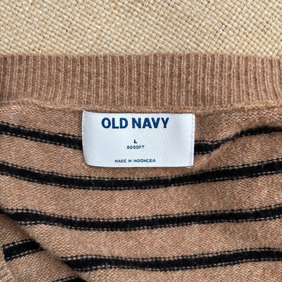 Old Navy So Soft Loose V-Neck Striped Brown/Black Sweater - Picture 2 of 8